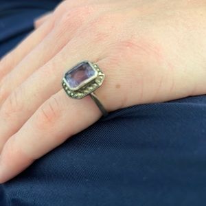 Amethyst Silver Marcasite Ring